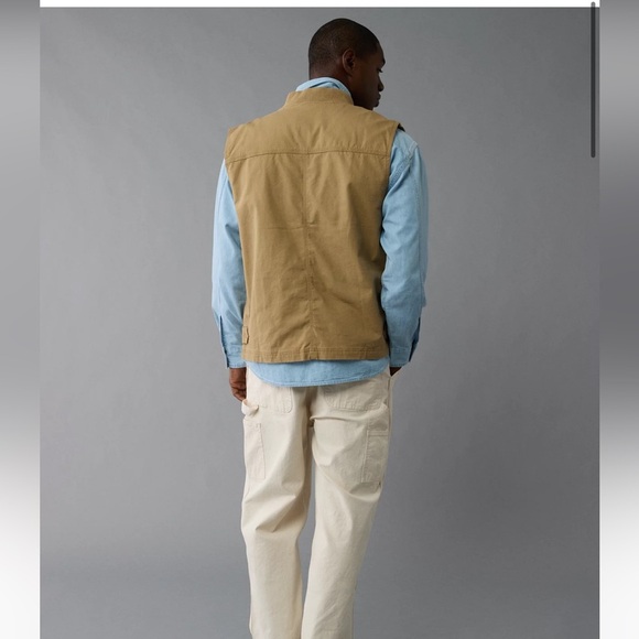 American Eagle AE Men’s Large Workwear Vest Tan Cotton Canvas Rancher Lined NWT - Picture 4 of 14